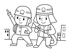 兩位在救火的消防員簡筆畫圖片